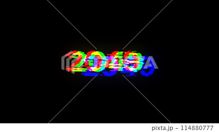 3D rendering 2049 text with screen effects of technological glitches 114880777