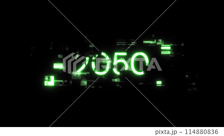 3D rendering 2050 text with screen effects of technological glitches 3D rendering 2050 text with screen effects of technological glitches 114880836