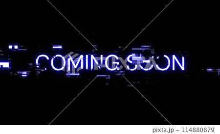 3D rendering coming soon text with screen effects of technological glitches 3D rendering coming soon text with screen effects of technological glitches 114880879