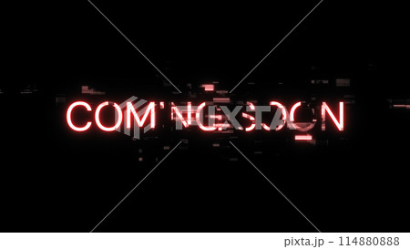 3D rendering coming soon text with screen effects of technological glitches 114880888