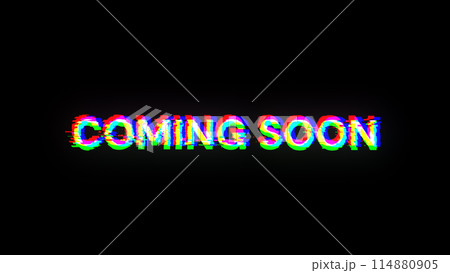 3D rendering coming soon text with screen effects of technological glitches 3D rendering coming soon text with screen effects of technological glitches 114880905