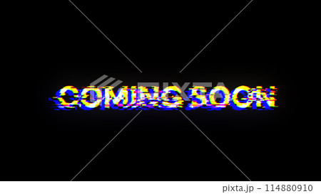 3D rendering coming soon text with screen effects of technological glitches 3D rendering coming soon text with screen effects of technological glitches 114880910