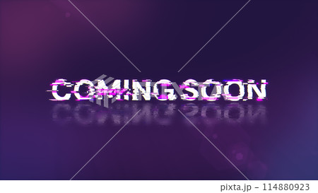 3D rendering coming soon text with screen effects of technological glitches 114880923