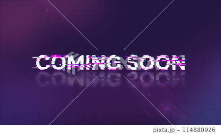 3D rendering coming soon text with screen effects of technological glitches 3D rendering coming soon text with screen effects of technological glitches 114880926