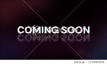3D rendering coming soon text with screen effects of technological glitches 3D rendering coming soon text with screen effects of technological glitches 114880936