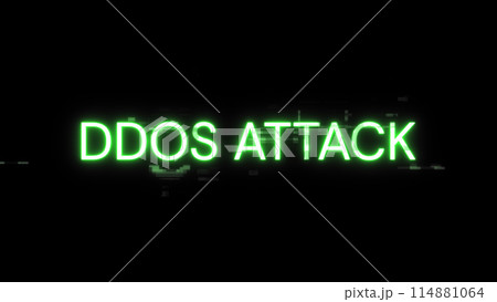 3D rendering ddos attack text with screen effects of technological glitches 114881064