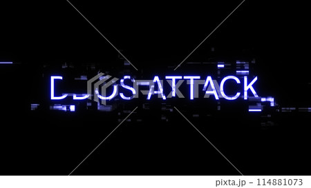 3D rendering ddos attack text with screen effects of technological glitches 114881073
