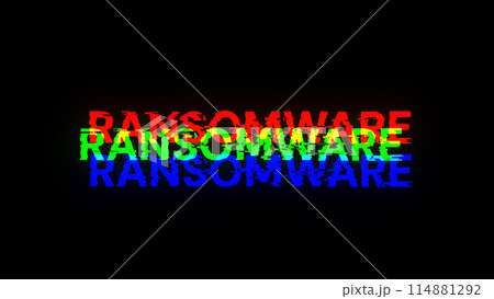 3D rendering ransomware text with screen effects of technological glitches 3D rendering ransomware text with screen effects of technological glitches 114881292
