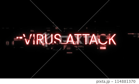 3D rendering virus attack text with screen effects of technological glitches 114881370