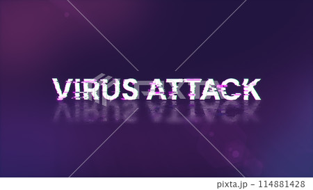 3D rendering virus attack text with screen effects of technological glitches 114881428