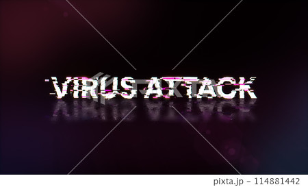 3D rendering virus attack text with screen effects of technological glitches 114881442