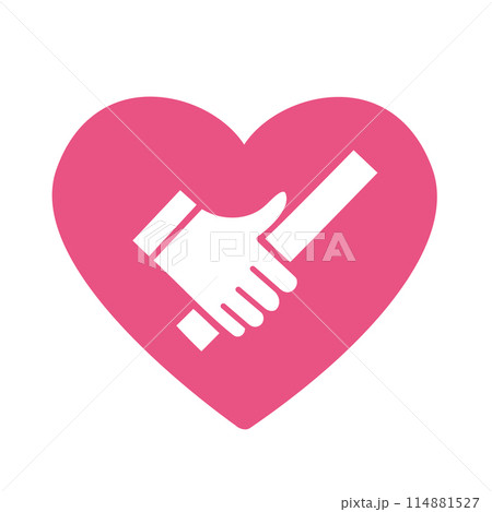 バトンを渡す手とハートのシンプルアイコン バトンを渡す手とハートのシンプルアイコン 114881527