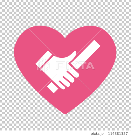 Simple icon of hand and heart passing the baton Simple icon of hand and heart passing the baton 114881527