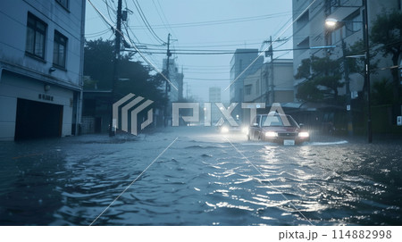 豪雨で浸水した車のイメージ 豪雨で浸水した車のイメージ 114882998