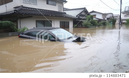 豪雨で浸水した車のイメージ 114883471