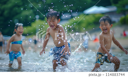 水遊びをする日本の子どものイラスト素材 [114883744] - PIXTA