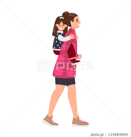 Mother and daughter playing together flat concept Mother and daughter playing together flat concept 114884004
