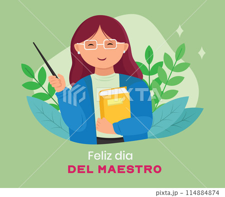 Flat teachers' day illustration in Spanish. Hand-drawn vector illustration Flat teachers' day illustration in Spanish. Hand-drawn vector illustration 114884874