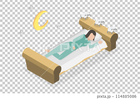 3D Isometric Flat  Conceptual Illustration of Insomnia, Sleeplessness or Sleep Disorder 114885086