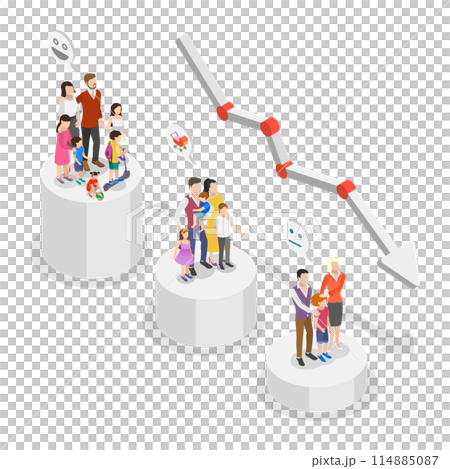 3D Isometric Flat  Conceptual Illustration of Demographic Decline, Population Crisis 114885087