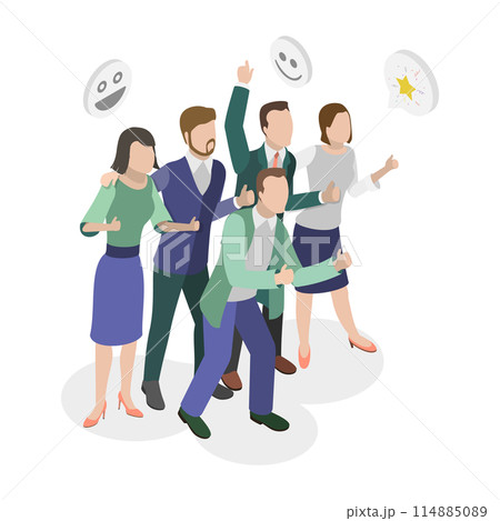 3D Isometric Flat  Conceptual Illustration of Happy Business People, Unity and Support Between Colleagues 114885089