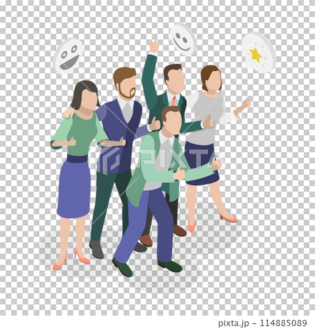 3D Isometric Flat  Conceptual Illustration of Happy Business People, Unity and Support Between Colleagues 114885089