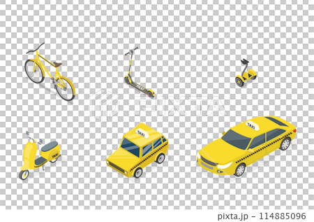 3D Isometric Flat  Set of Taxi, Different Vehicle Types 114885096