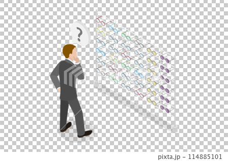 3D Isometric Flat Conceptual Illustration of Optic Store, Choosing Glasses 3D Isometric Flat Conceptual Illustration of Optic Store, Choosing Glasses 114885101