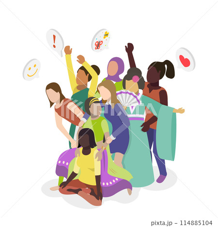 3D Isometric Flat Conceptual Illustration of Multicultural Friendship, Diverse Various People 3D Isometric Flat Conceptual Illustration of Multicultural Friendship, Diverse Various People 114885104