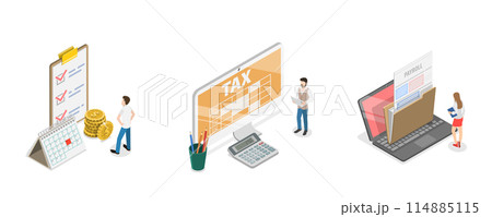 3D Isometric Flat Conceptual Illustration of Financial Operation, Paycheck Stub, Salary Statement 3D Isometric Flat Conceptual Illustration of Financial Operation, Paycheck Stub, Salary Statement 114885115