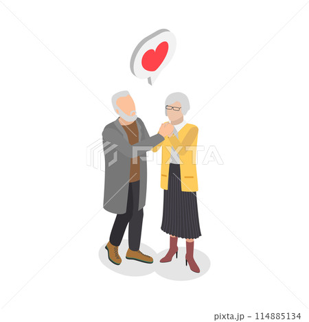 3D Isometric Flat  Conceptual Illustration of Elderly Couple, Happy Seniors 114885134