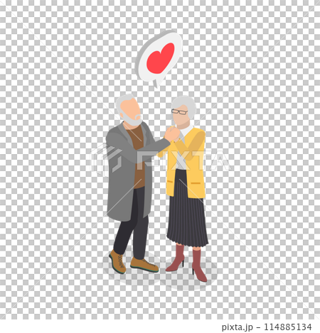 3D Isometric Flat  Conceptual Illustration of Elderly Couple, Happy Seniors 114885134