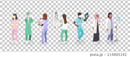 3D Isometric Flat  Set of Therapist Characters, Healthcare Medic Specialists 114885142