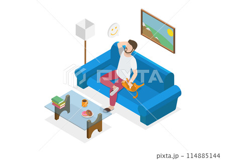 3D Isometric Flat Conceptual Illustration of Enjoying Weekend , Relaxing Staying at Home 3D Isometric Flat Conceptual Illustration of Enjoying Weekend , Relaxing Staying at Home 114885144