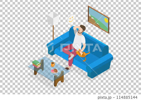 3D Isometric Flat Conceptual Illustration of Enjoying Weekend , Relaxing Staying at Home 3D Isometric Flat Conceptual Illustration of Enjoying Weekend , Relaxing Staying at Home 114885144