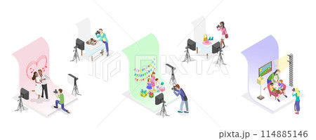 3D Isometric Flat Conceptual Illustration of Photo Studio, Photographing Models During Photo Session 3D Isometric Flat Conceptual Illustration of Photo Studio, Photographing Models During Photo Session 114885146