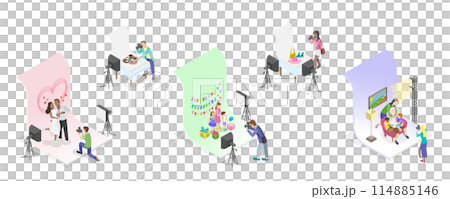 3D Isometric Flat Conceptual Illustration of Photo Studio, Photographing Models During Photo Session 3D Isometric Flat Conceptual Illustration of Photo Studio, Photographing Models During Photo Session 114885146