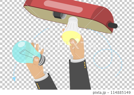 3D Isometric Flat  Conceptual Illustration of Save Energy, Using LED Lamps 114885149
