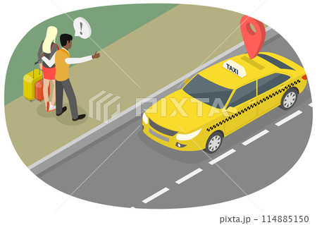 3D Isometric Flat Conceptual Illustration of Taxi Order, Urban Transport 3D Isometric Flat Conceptual Illustration of Taxi Order, Urban Transport 114885150
