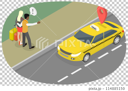3D Isometric Flat Conceptual Illustration of Taxi Order, Urban Transport 3D Isometric Flat Conceptual Illustration of Taxi Order, Urban Transport 114885150