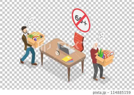 3D Isometric Flat  Conceptual Illustration of Age Discrimination, Employment Problem of Seniors 114885159