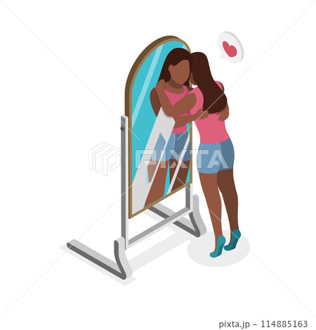 3D Isometric Flat Conceptual Illustration of Self-acceptance, Love Yourself 3D Isometric Flat Conceptual Illustration of Self-acceptance, Love Yourself 114885163