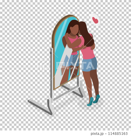 3D Isometric Flat  Conceptual Illustration of Self-acceptance, Love Yourself 114885163