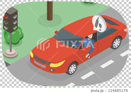 3D Isometric Flat Conceptual Illustration of Drunk Driver, Dont Drink Alcohol Before Driving 3D Isometric Flat Conceptual Illustration of Drunk Driver, Dont Drink Alcohol Before Driving 114885178