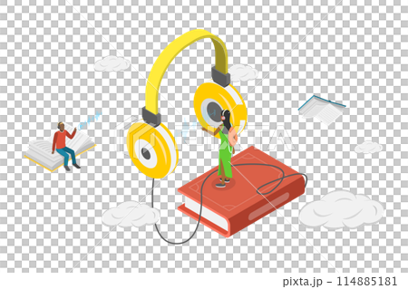 3D Isometric Flat Conceptual Illustration of Adiobook, Distance Education or E-learning 3D Isometric Flat Conceptual Illustration of Adiobook, Distance Education or E-learning 114885181