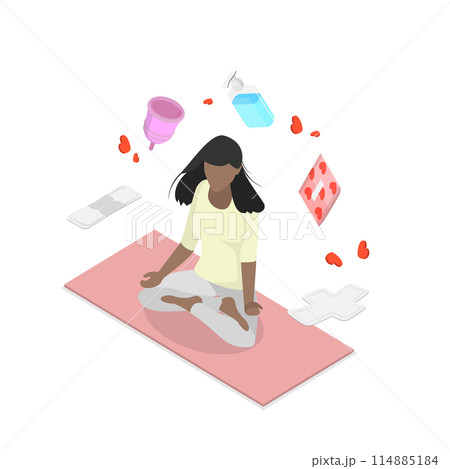 3D Isometric Flat Conceptual Illustration of Feminine Hygiene, Female Intimate Health 3D Isometric Flat Conceptual Illustration of Feminine Hygiene, Female Intimate Health 114885184