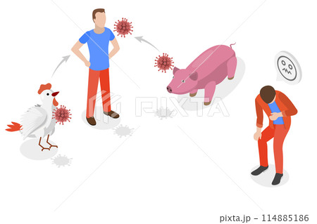 3D Isometric Flat  Conceptual Illustration of Zoonotic Diseases, Infection Transmission from Animal to Human 114885186