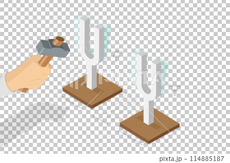 3D Isometric Flat  Conceptual Illustration of Resonance, Tuning Fork 114885187