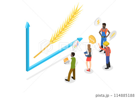 3D Isometric Flat  Conceptual Illustration of Agricultural Business, Global Food Explorer 114885188