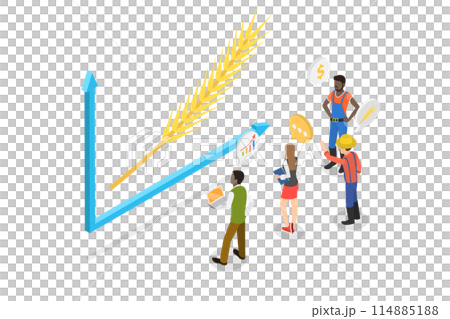 3D Isometric Flat  Conceptual Illustration of Agricultural Business, Global Food Explorer 114885188